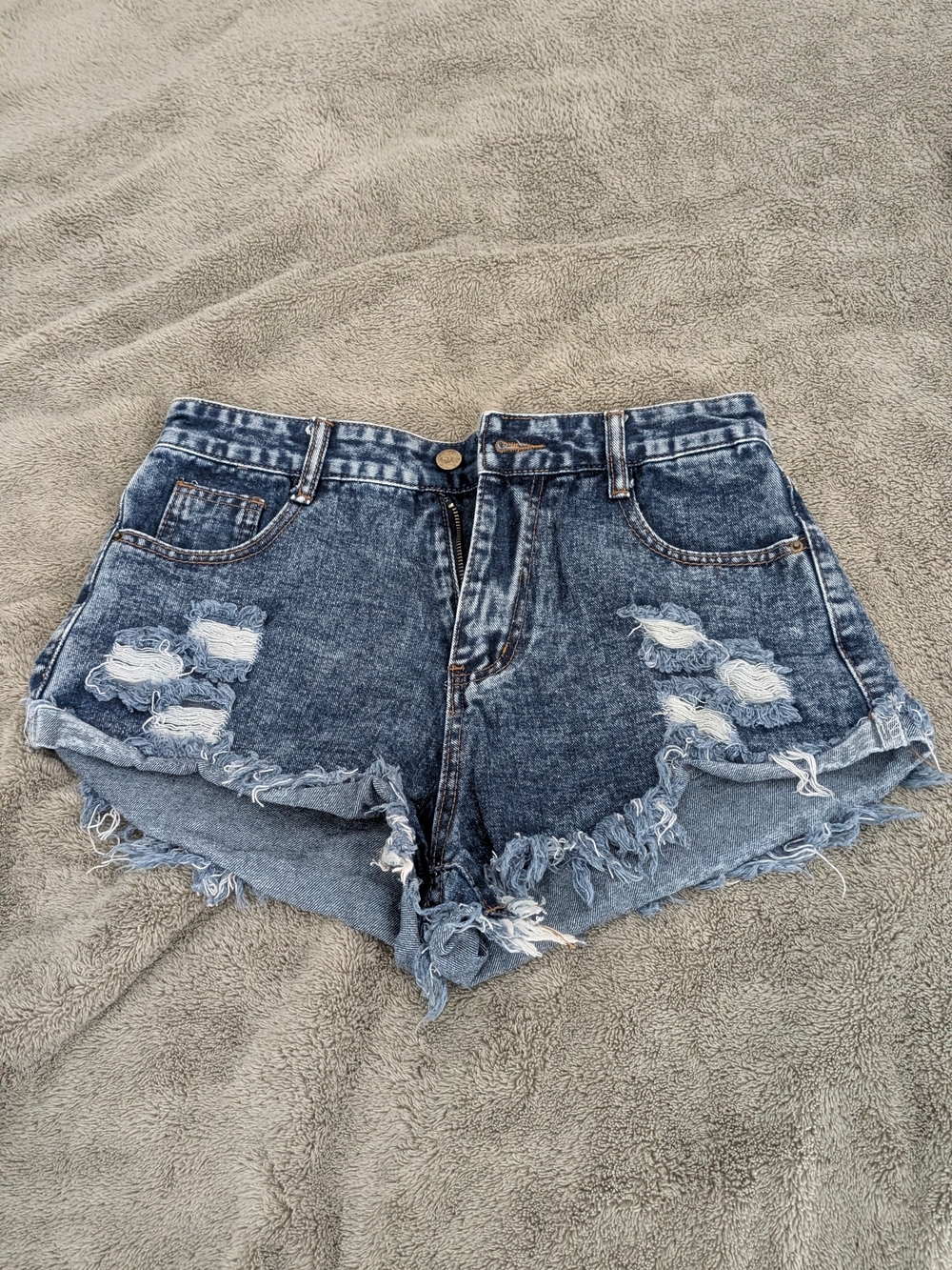 High-Rise Distressed Denim Shorts